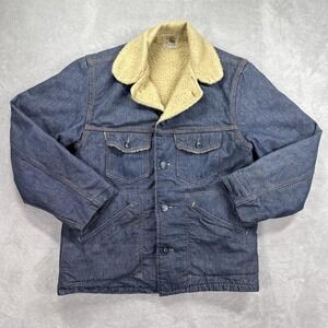 Vintage Carhartt Jacket Mens 42 Blue Sherpa Lined Denim Trucker Coat Workwear